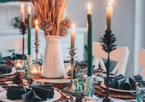 white candles on round table